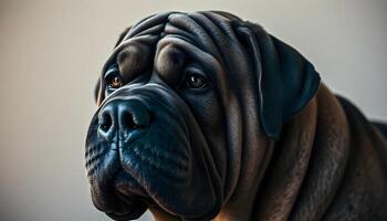 Close Up of Neapolitan Mastiff with Dark Eyes and Wrinkled Coat photo