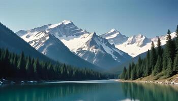 Breathtaking Alpine Scene with a Mountain Lake and Snowy Peaks photo
