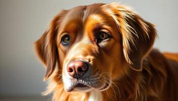 Nova Scotia Duck Tolling Retriever with amber eyes and relaxed expression in soft light photo