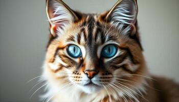 Turkish Kangal cat with blue eyes and calm expression in neutral blurred background photo