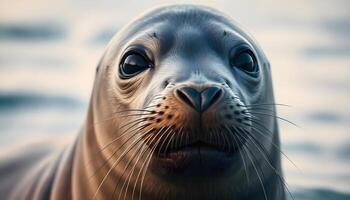 retrato de un sello con brillante piel y perforación ojos, Oceano fondo foto