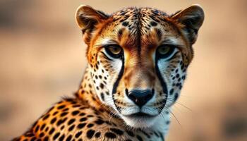 Portrait of a Male Cheetah with Sharp Gaze and Smooth Coat photo