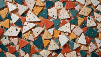 Bold speckled terrazzo texture featuring multicolored pieces, perfect for adding energy to contemporary spaces photo