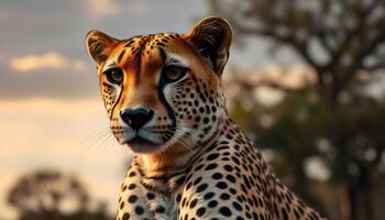 Professional portrait of a cheetah, emphasizing its powerful build and facial features photo
