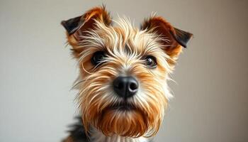 Glen of Imaal Terrier with outlined whiskers and serene gaze in warm natural light photo