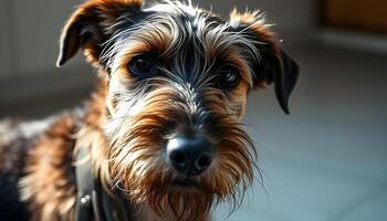 Styrian Coarse haired Hound with dense coat and calm demeanor in blurred background photo