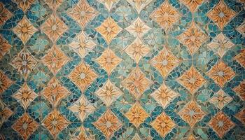 Intricate mosaic texture with vivid, colorful tile patterns photo