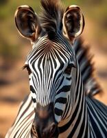 Portrait of a Female Zebra with Bold Black and White Stripes photo