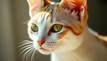 Burmilla with vibrant green eyes and smooth silver coat in soft diffused lighting photo
