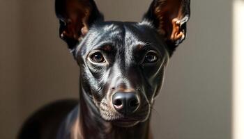Focused Xoloitzcuintli with a sleek coat and gentle expression in a softly lit background photo