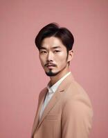 Stylish and confident Korean man with a neat beard and poised expression photo