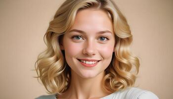 Natural Swedish girl with a relaxed pose and an inviting smile captured in a simple portrait setting photo