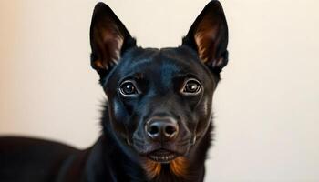 Serene Xoloitzcuintli with a smooth black coat and calm expression against a blurred background photo