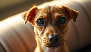 Close up of Abyssinian Sand Terrier with sharp features and soft natural light glow photo