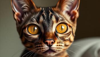 Devon Rex with amber eyes and clear wavy fur texture against a neutral background photo