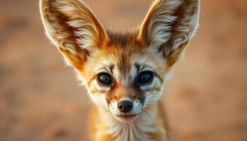 Delicate fur texture of a female fennec fox highlighted in a soft desert background photo
