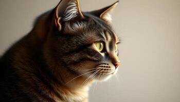 A close up profile of a tabby cat with brown and black stripes photo
