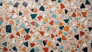 Textured terrazzo with vibrant, mixed color fragments, ideal for contemporary and artistic design themes photo