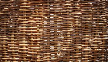 Wide angle shot of a rattan texture background, emphasizing the interlaced design and organic feel, under bright daylight to enhance the natural hues and shadows photo