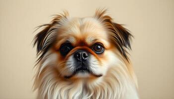 Tranquil Pekingese Portrait, Highlighting Its Silky Fur and Composed Look photo