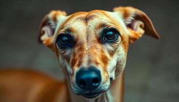 Portrait of a Saluki with sleek, elegant fur, expressive dark eyes, and a serene yet attentive expression, softly blurred neutral background photo