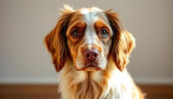 Portrait of a Picardy Spaniel with Brown Eyes, Highlighted Fur, and Focused Expression photo