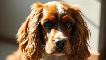 Focused Cocker Spaniel with bright gaze and smooth curls in gentle natural light photo