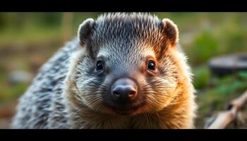 Close up of a wombat, highlighting its distinctive fur texture and warm expression photo