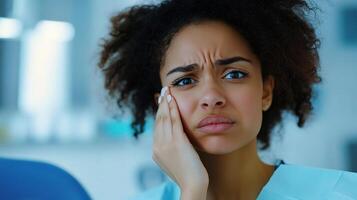 A woman with a toothache in the dentist's office photo