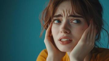 A woman with her hands on her face photo