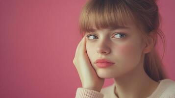 A woman with a pink background and a pink face photo