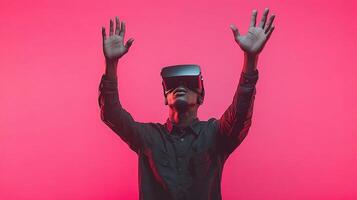 A man wearing a virtual reality headset photo