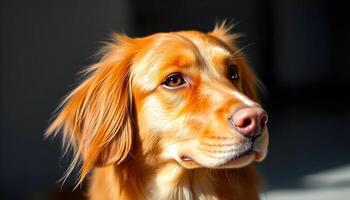 Close up of Nova Scotia Duck Tolling Retriever with medium length coat and focused gaze photo