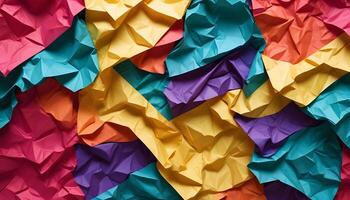 Colorful, crumpled paper surface featuring modern abstract patterns photo