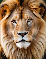 A lion's face is shown in this digital painting photo