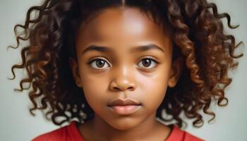 Captivating Nigerian Girl with Defined Curls and a Thoughtful Gaze photo
