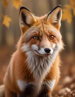 Male Red Fox with Bushy Fur and Intense Gaze in Autumn Setting photo