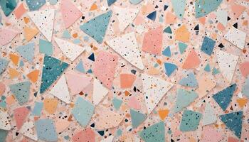 Playful terrazzo texture with a mix of colorful fragments, ideal for adding character to interior designs photo