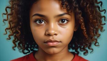 Confident Nigerian Woman with Gentle Curls in a Studio Setting photo