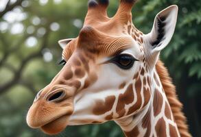 Giraffe close up focusing on long eyelashes and playful tongue extension photo