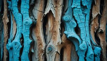 Close up of a tree trunk with blue paint photo