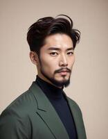 Confident Korean man with a neat beard, striking a pose photo