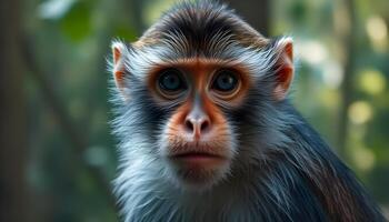 Male Monkey with Expressive Face and Fine Fur in Forest Setting photo