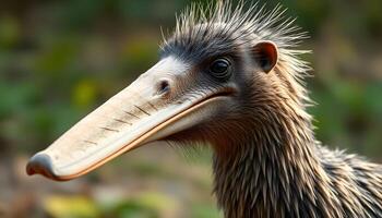 Female giant anteater with a long snout and distinctive fur against a blurred background photo
