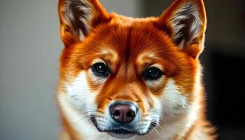 Shiba Inu with dark eyes and smooth red coat in soft natural light photo