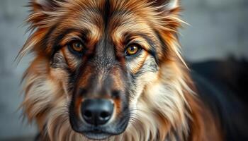 Close up of Tervuren with focused expression and textured fawn coat photo