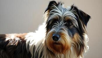 Portrait of a Polish Lowland Sheepdog with Fluffy Coat and Relaxed Expression photo