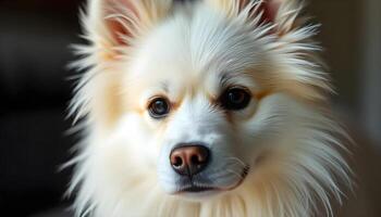 Portrait of American Eskimo Dog with soft fur and composed expression in neutral setting photo