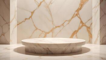 Elegant round podium set against a smooth marble texture background photo