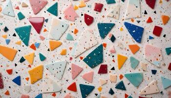 Colorful terrazzo texture with varied stone fragments, offering a dynamic and playful design for modern aesthetics photo